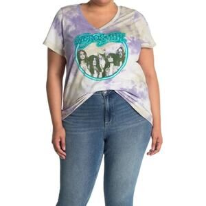 Knit Riot Aerosmith V-Neck Tie Dye Shirt Plus Size 1X BRAND NEW WITH TAGS